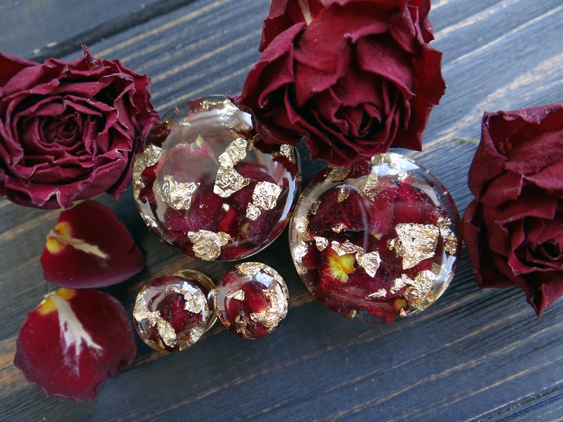 Marsala Red Real Rose plugs earrings 00g 2g 0g ear gauges flowers jewelry Prom - 耳环/耳夹 - 植物．花 红色