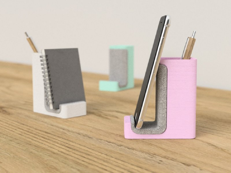 pen and phone holder, pen holder, pen stand, Phone stand, desk organizer - 笔筒/笔座 - 塑料 粉红色