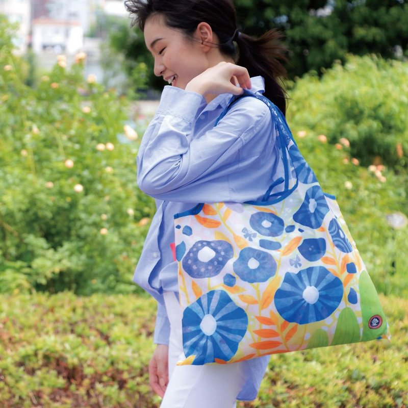日本 Prairie Dog 设计包/环保袋/购物袋/手提袋 - 蓝色花朵 - 其他 - 聚酯纤维 多色
