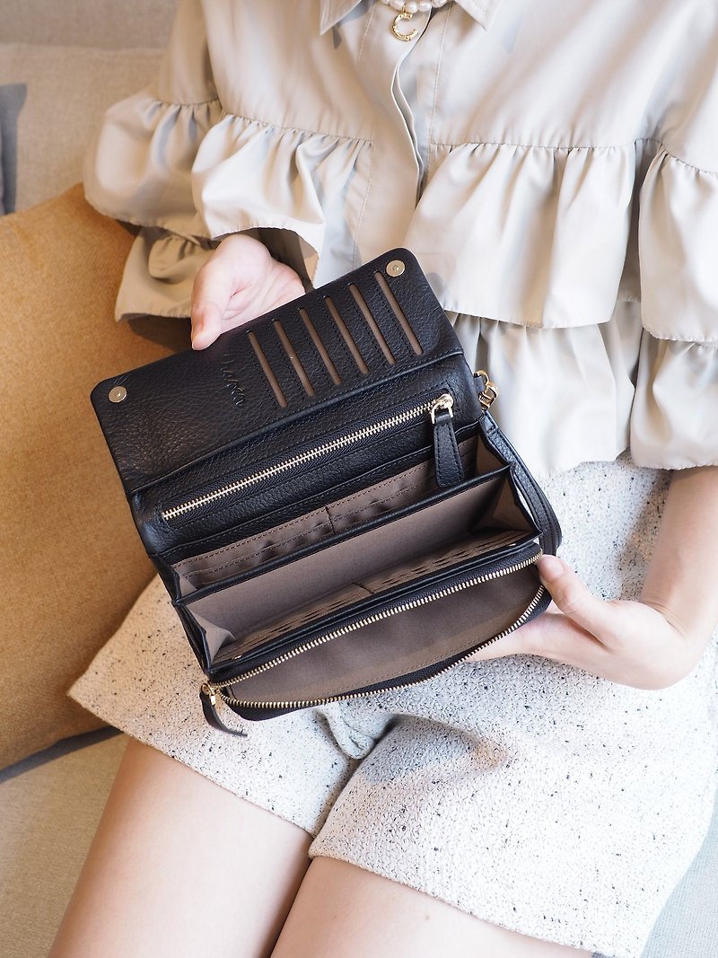 Mousse wallet (Black) : Long wallet, soft leather wallet, Black - 皮夹/钱包 - 真皮 黑色
