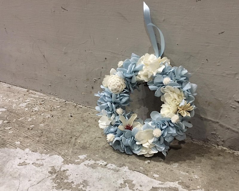 夏日海洋永生花圈- 不凋花 永生花 居家摆饰 婚礼小物 - 干燥花/捧花 - 植物．花 蓝色