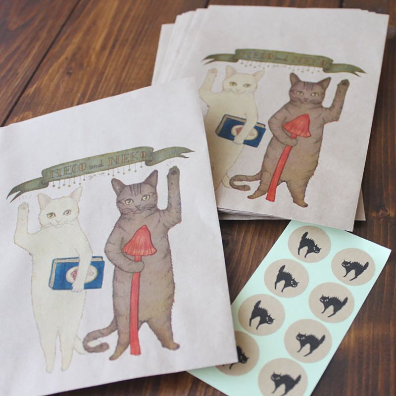 猫とネコの絵本シリーズ3  猫とネコのご挨拶　ミニラッピング袋 - 信封/信纸 - 纸 卡其色