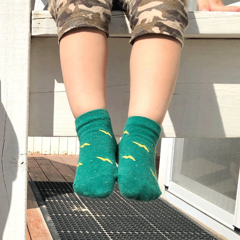 闪电天空/绿(13-15cm)-MIT儿童中筒袜 - 袜子 - 棉．麻 绿色