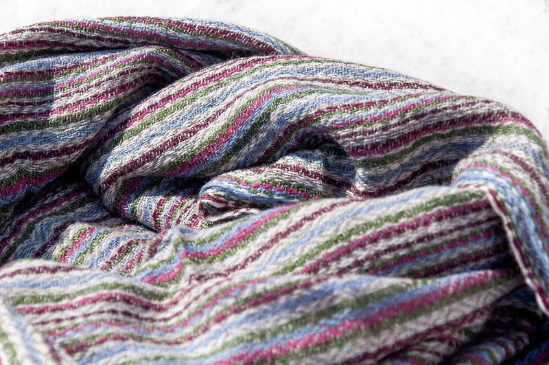 喀什米尔Cashmere/针织围巾/纯羊毛围巾/羊毛披巾-北欧彩虹条纹 - 围巾/披肩 - 羊毛 多色