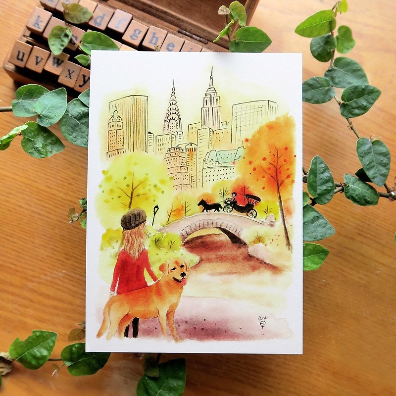 中央公园里的拉不拉多 明信片 - 卡片/明信片 - 纸 橘色