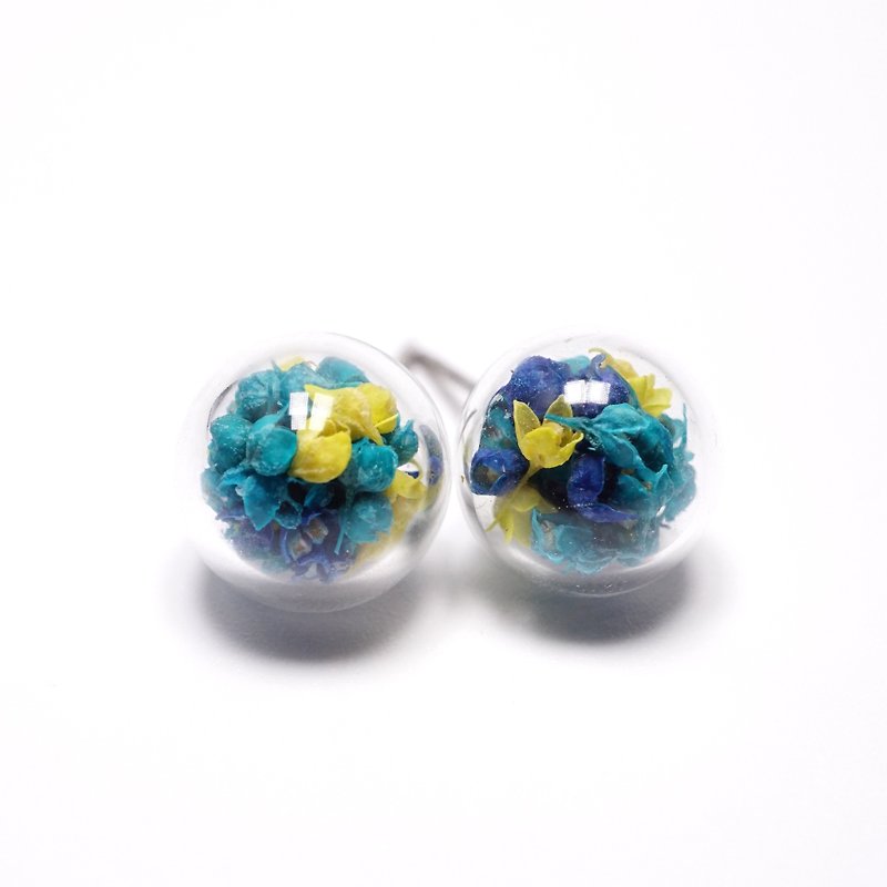 A Handmade 蓝配黄调满天星玻璃球耳环 - 耳环/耳夹 - 植物．花 