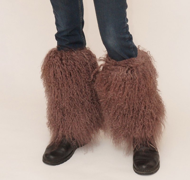 Fur gaiters made of real Tibetan llama of brown color. Real Mongolian fur llama - 其他 - 羊毛 咖啡色