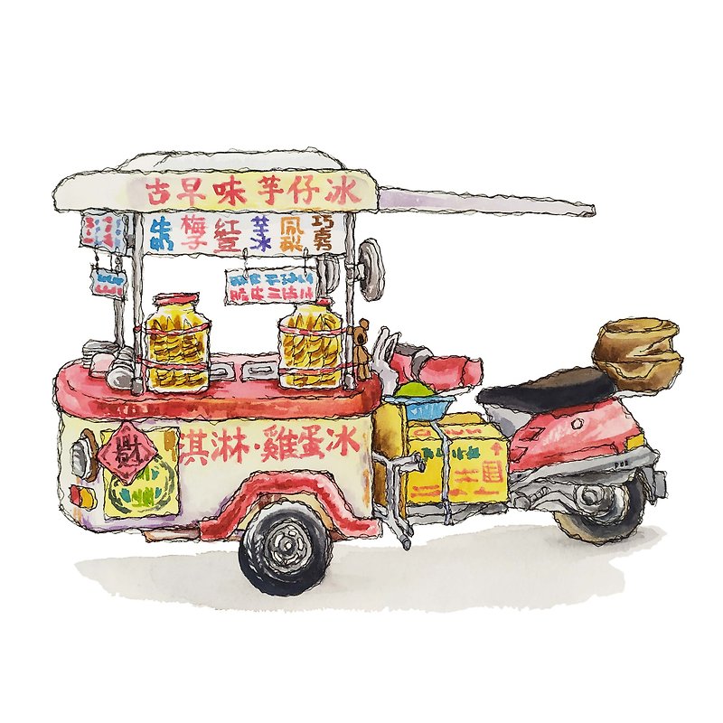 台湾古早冰淇淋车-餐车-艺术微喷怀旧海报 - 海报/装饰画/版画 - 纸 红色