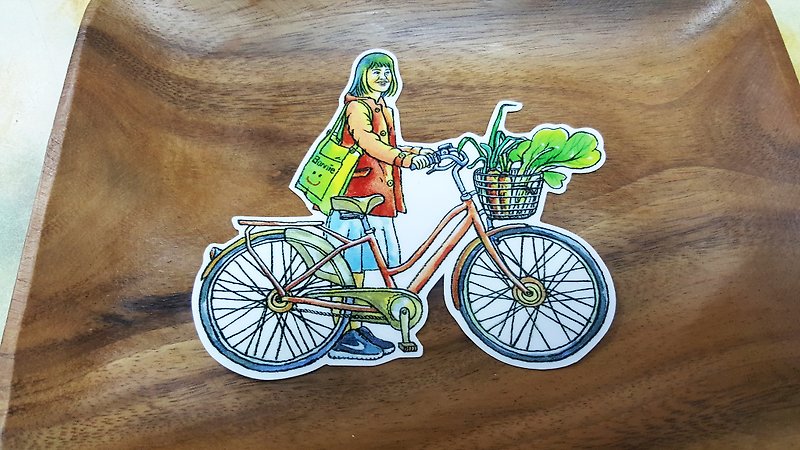 Bonnie 水彩手绘 脚踏车贴纸《单车女孩 》 - 贴纸 - 纸 多色