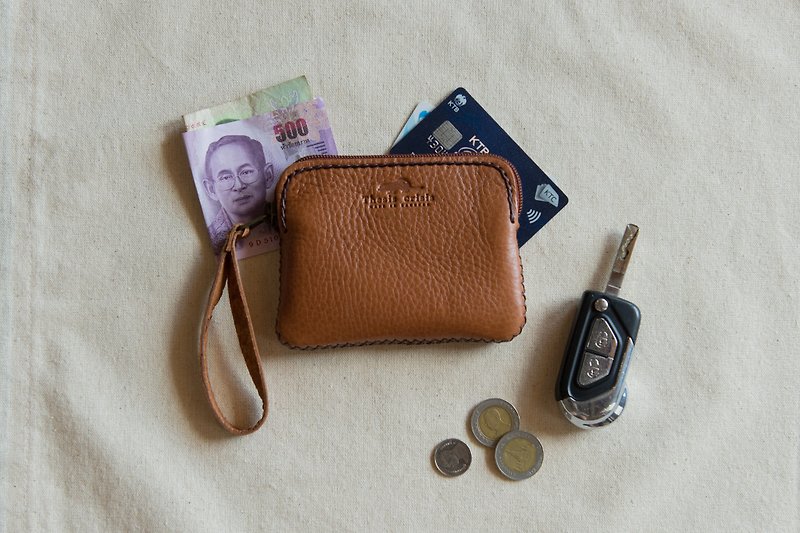 TRIPLET MINI- SMALL BAG / COIN PURSE MADE OF COW LEATHER-BROWN/TAN - 零钱包 - 真皮 咖啡色