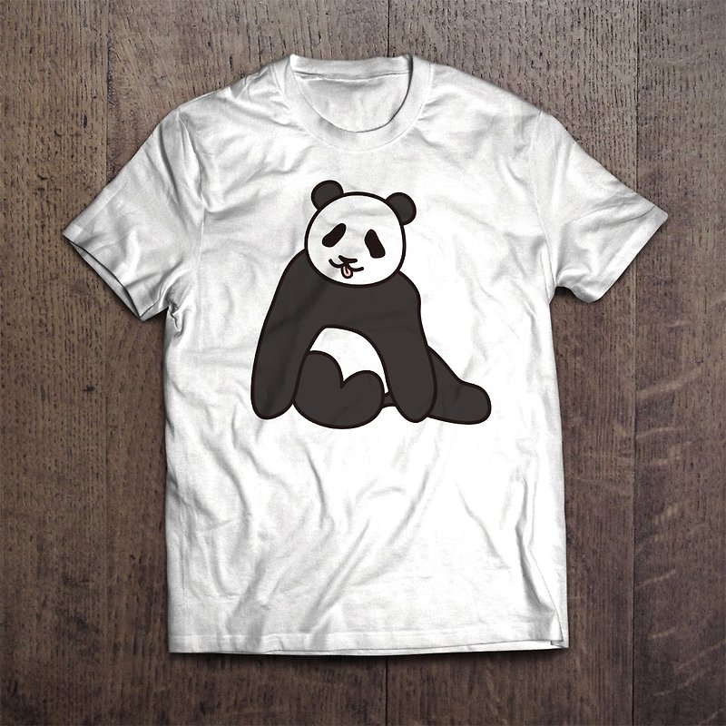 おもしろ動物Tシャツ 芦雪パンダ - 女装 T 恤 - 棉．麻 白色