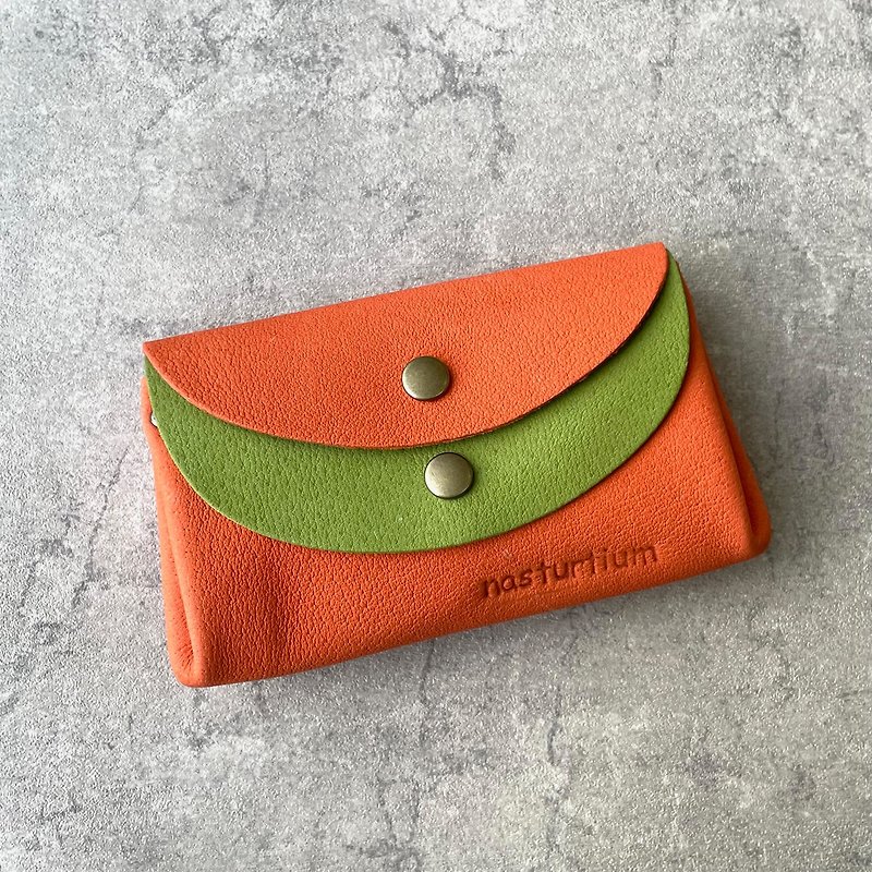 ピッグスキンの小さなお財布　オレンジ×きみどり - 皮夹/钱包 - 真皮 橘色