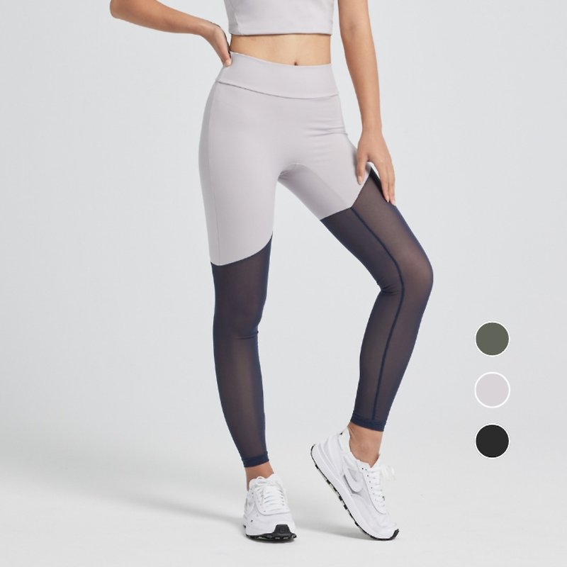 网美裤 不对称网布拼接紧身裤 - 女装运动裤 - 其他材质 灰色