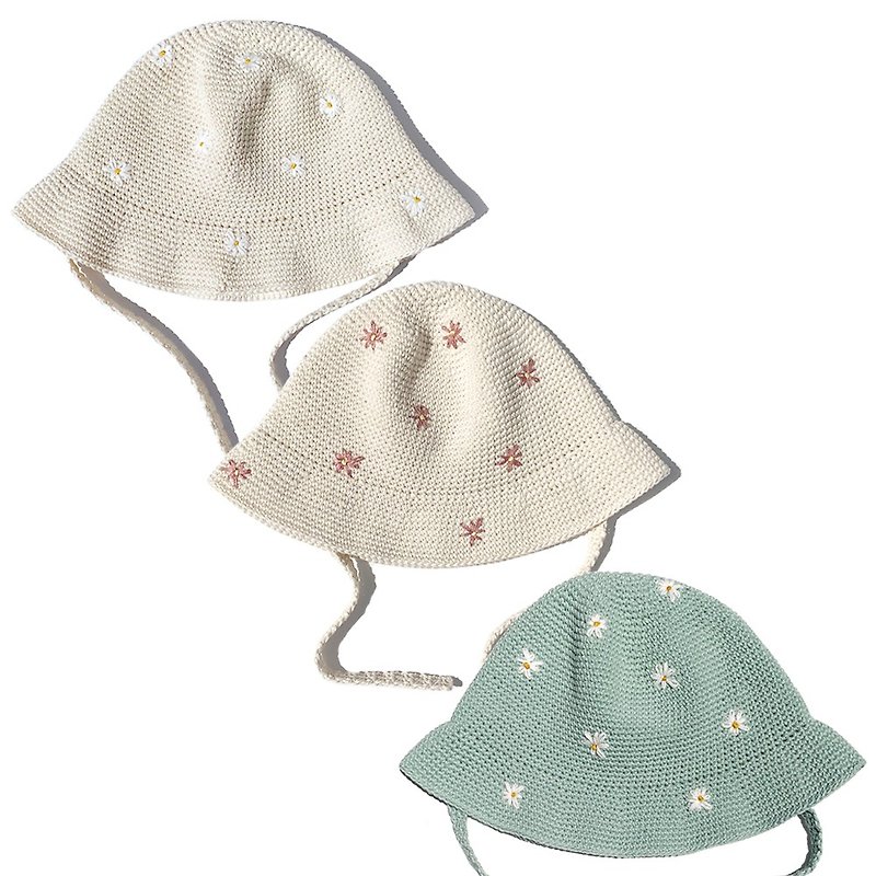 【BABY】FLOWER刺繍 チューリップハット クロシェハット - 婴儿帽/发带 - 棉．麻 白色