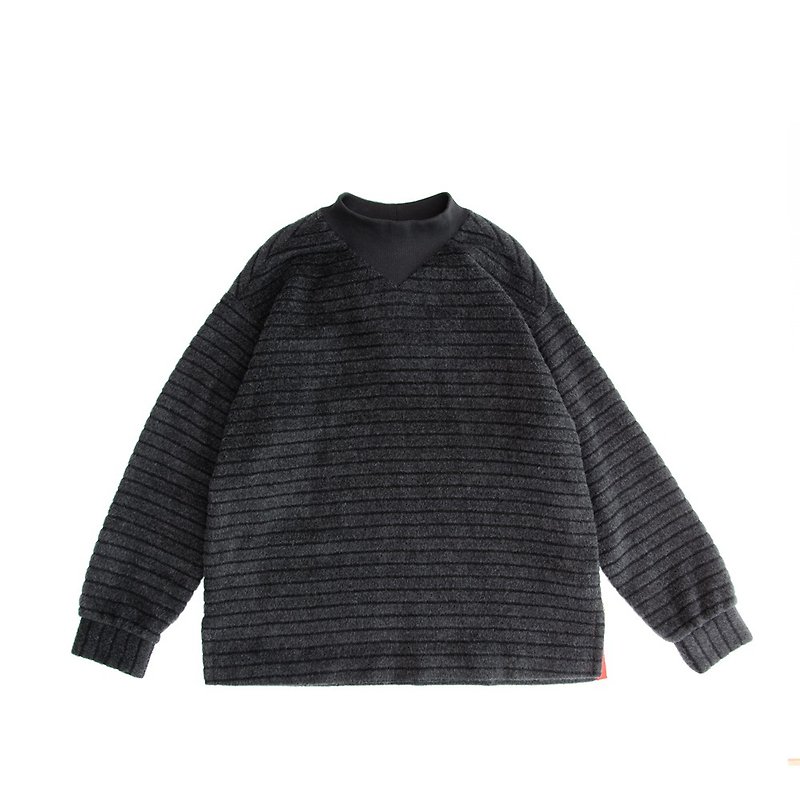 安哥拉羊毛条纹拉链针织上衣 - 男装针织衫/毛衣 - 羊毛 灰色