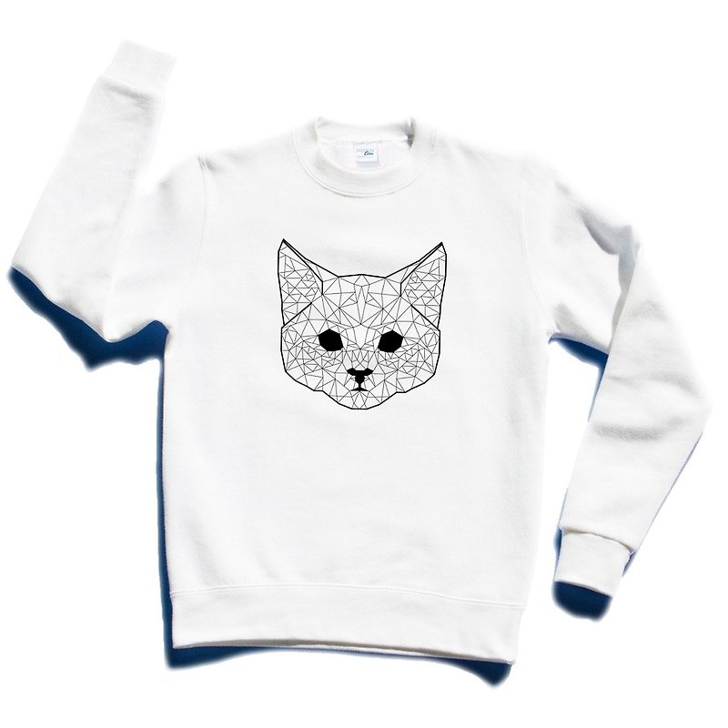 Geometric Cat #2 大学T 刷毛 中性版 白色 几何 猫 宇宙 设计 自创 品牌 银河系 时髦 圆 三角形 - 女装上衣 - 棉．麻 