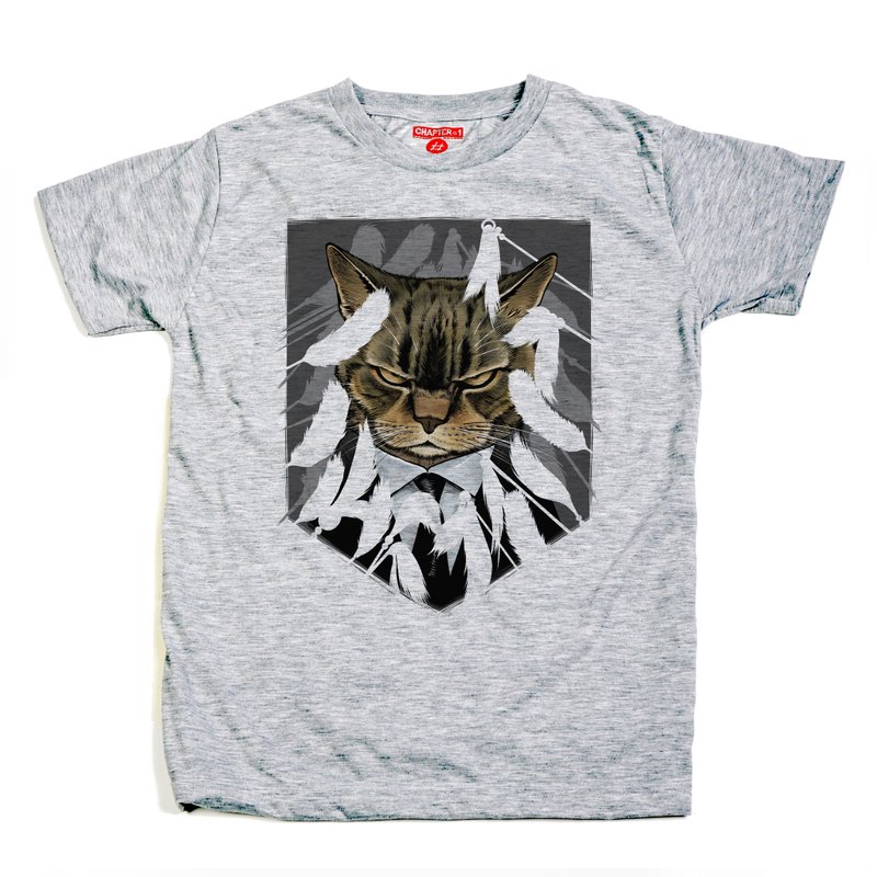 Cat wear suit unisex male female Chapter One T-shirt - 男装上衣/T 恤 - 棉．麻 白色