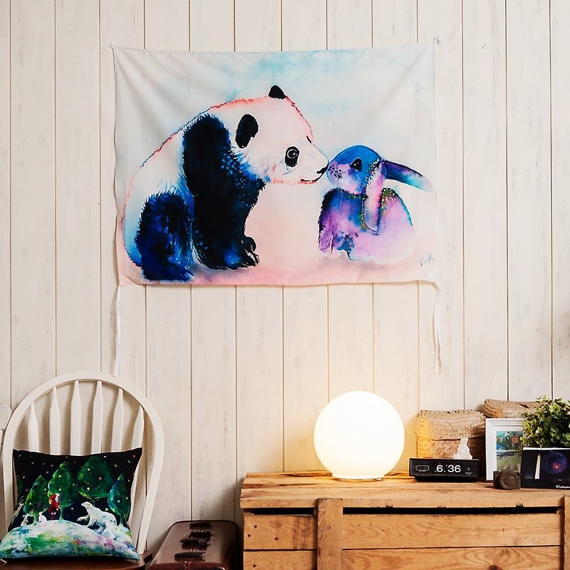 Panda & Bunny Love-壁幔Wall Tapestry-墙壁装饰 壁画 居家布置 - 墙贴/壁贴 - 聚酯纤维 多色