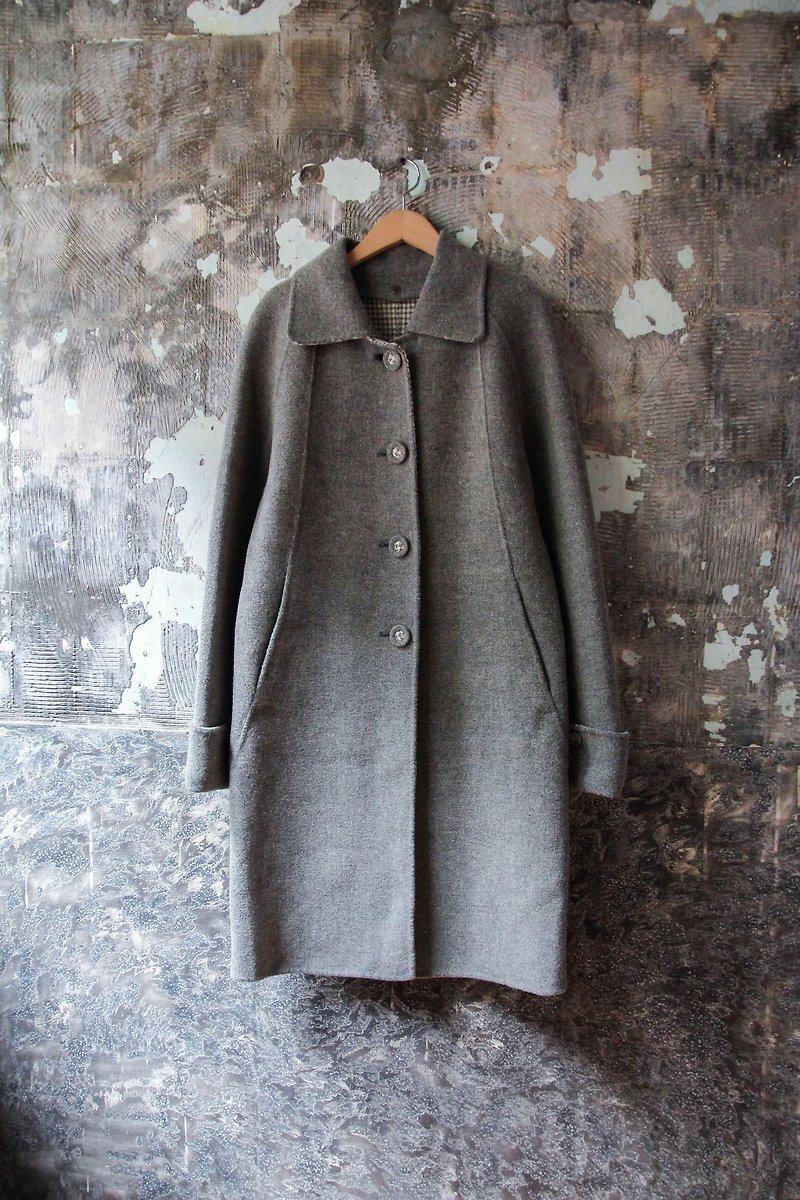 袅袅百货公司-Vintage 浅灰轻薄翻领羊毛大衣外套 复古着 - 女装休闲/机能外套 - 羊毛 