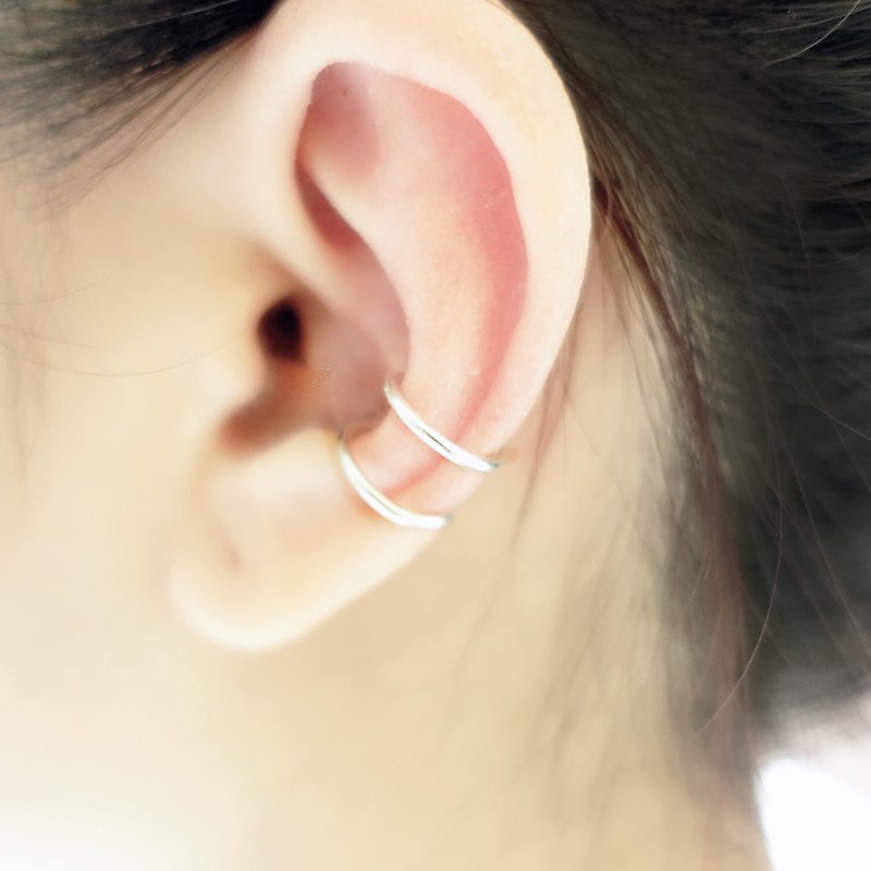 CIRCLES圈 - 单只 手工纯银 双圈 耳骨夹 - 耳环/耳夹 - 其他材质 白色