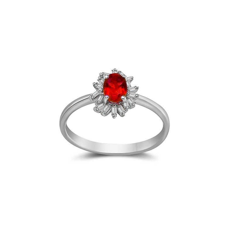 18k红宝石戒指以不规则钻石包边 - 戒指 - 宝石 红色