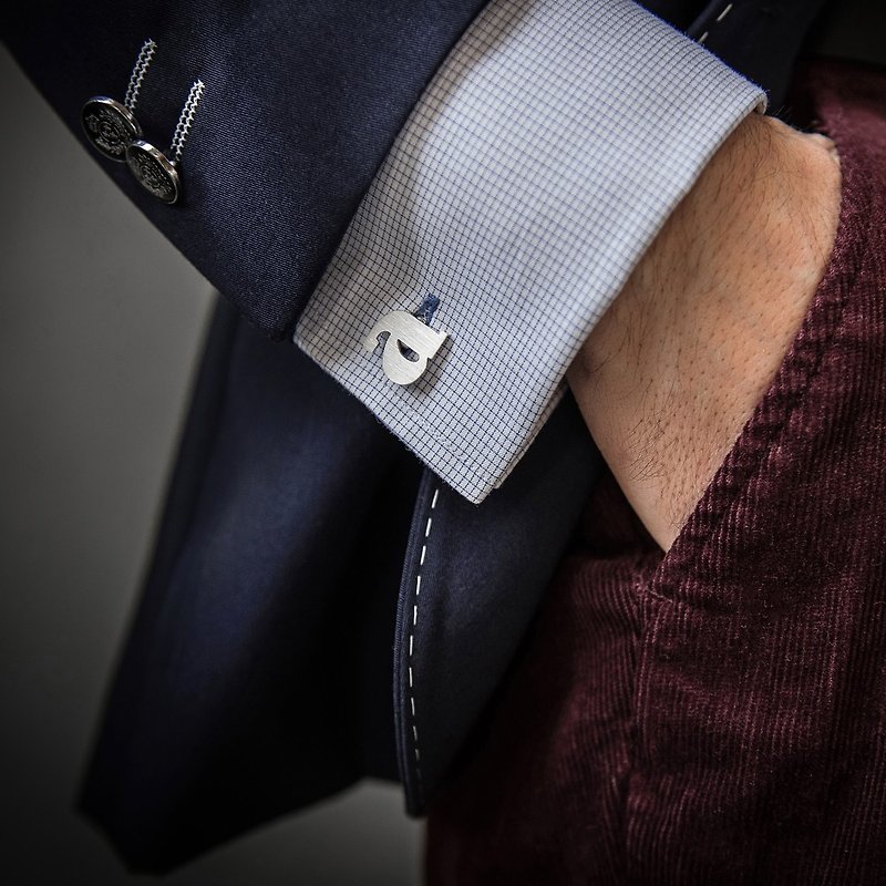 初始袖扣鈕扣--男士结婚袖扣 结婚袖扣 - 個性化袖扣刻有首字母 - 袖扣 - 纯银 银色