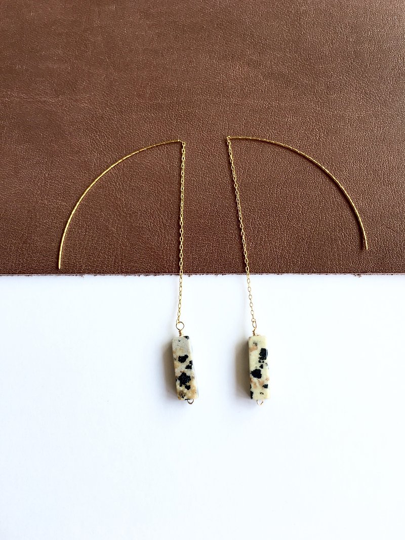 Dalmatian Jasper tube beads Earrings - 耳环/耳夹 - 石头 黑色