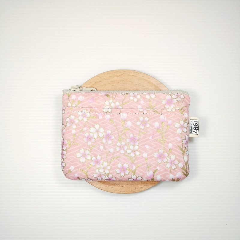 【春樱-粉】 零钱包 手拿包 随身包 拉链袋 圣诞交换礼物 - 手拿包 - 棉．麻 粉红色