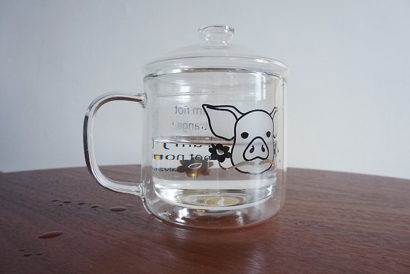 GLUE 小猪 达利名言 双层隔热/耐热 玻璃杯/茶杯/咖啡杯 - 保温瓶/保温杯 - 玻璃 透明