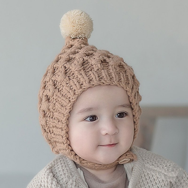 Happy Prince New Coney毛线针织精灵保暖婴儿帽 - 婴儿帽/发带 - 棉．麻 卡其色