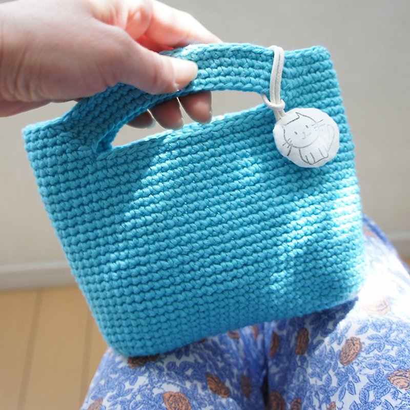 ばあばが編んだ、ちょっくらそこまでバッグ　cottonblue・CSB12 - 手提包/手提袋 - 其他材质 蓝色