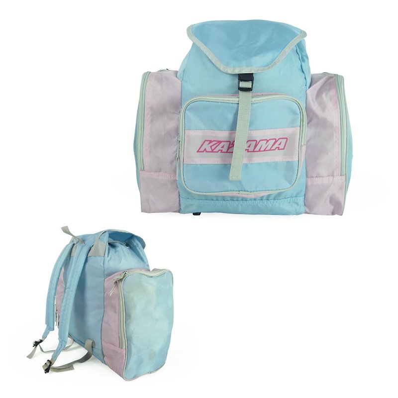 A·PRANK :DOLLY ::复古着VINTAGE粉蓝红拼色登山后背包(B807007) - 后背包/双肩包 - 防水材质 粉红色