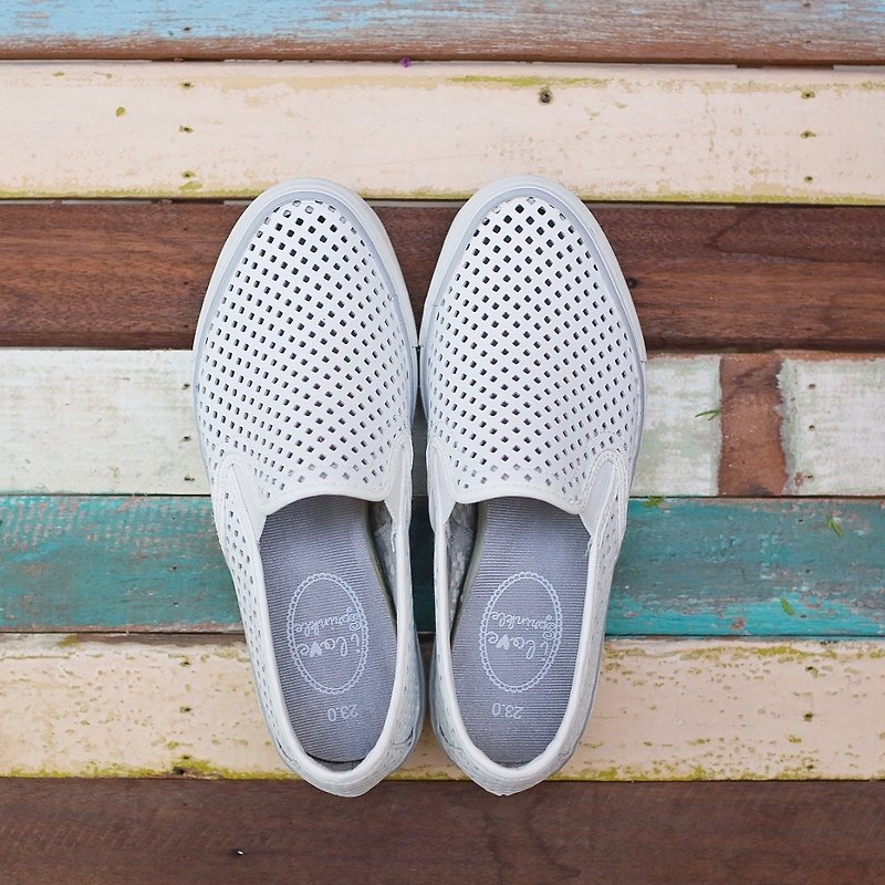 Wynne白色菱形透气Slip-On休闲鞋(大人) - 女款休闲鞋 - 人造皮革 白色
