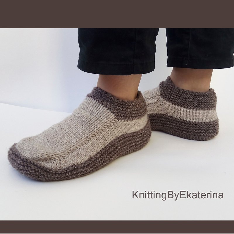 Knit Slippers Mens Slipper Socks Knitted Slippers Wool Socks Travel Slippers - 袜子 - 羊毛 咖啡色