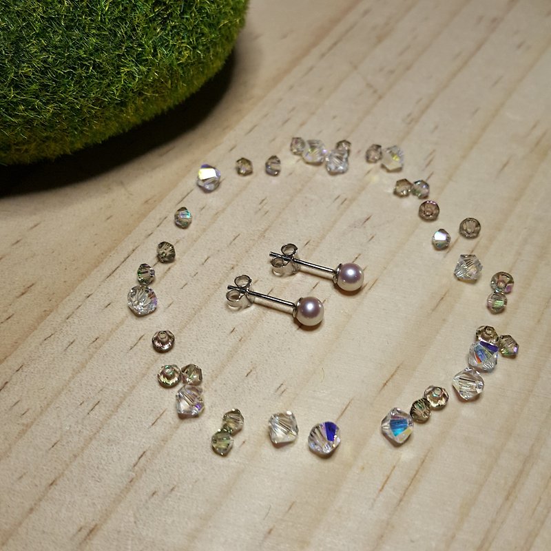 一颗·珍珠: 圆形淡水珍珠耳钉(粉红/4-4.5mm/925纯银/怀旧/复古) - 耳环/耳夹 - 珍珠 粉红色