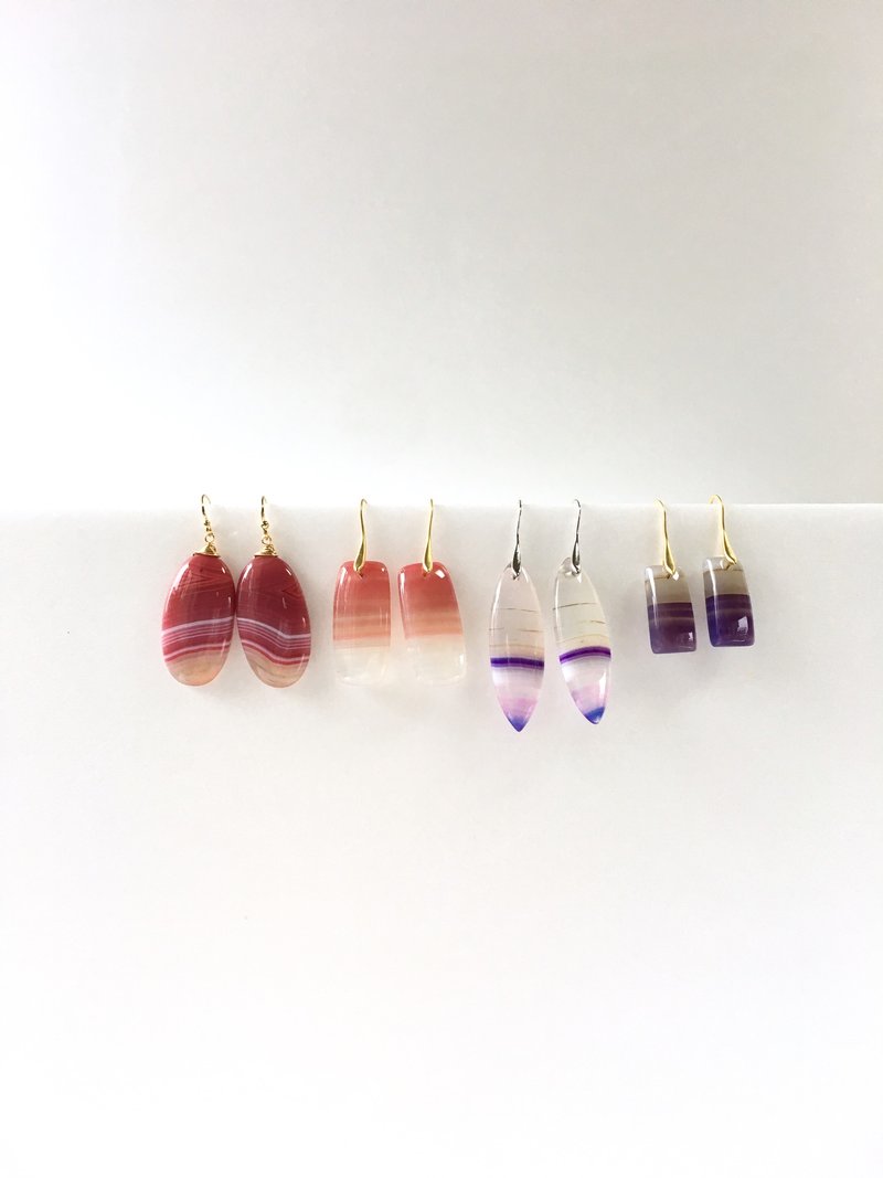 石头 耳环/耳夹 粉红色 - Agate SV925 14kgf