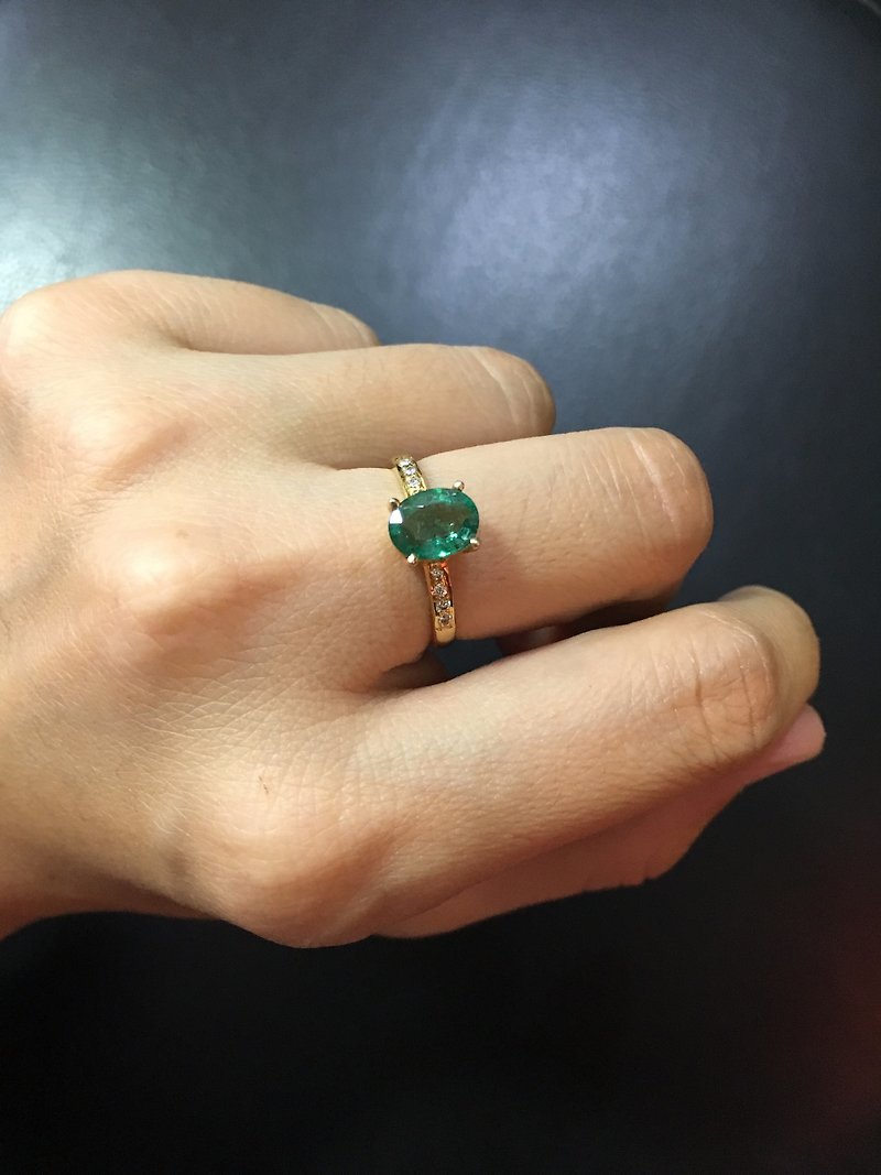 祖母绿 钻石 18k 金戒 尼泊尔 手工制 定制化 - 戒指 - 宝石 绿色