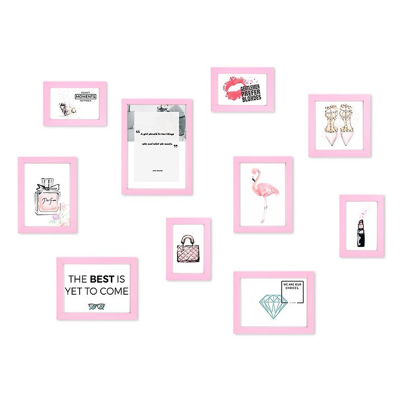 简约相框 粉红色10入组合 马卡龙色系 少女风格 室内设计 照片墙 - 画框/相框 - 木头 粉红色