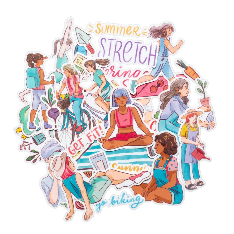 Summer Girl Fitness Activities Stickers (37pcs) - 贴纸 - 防水材质 多色