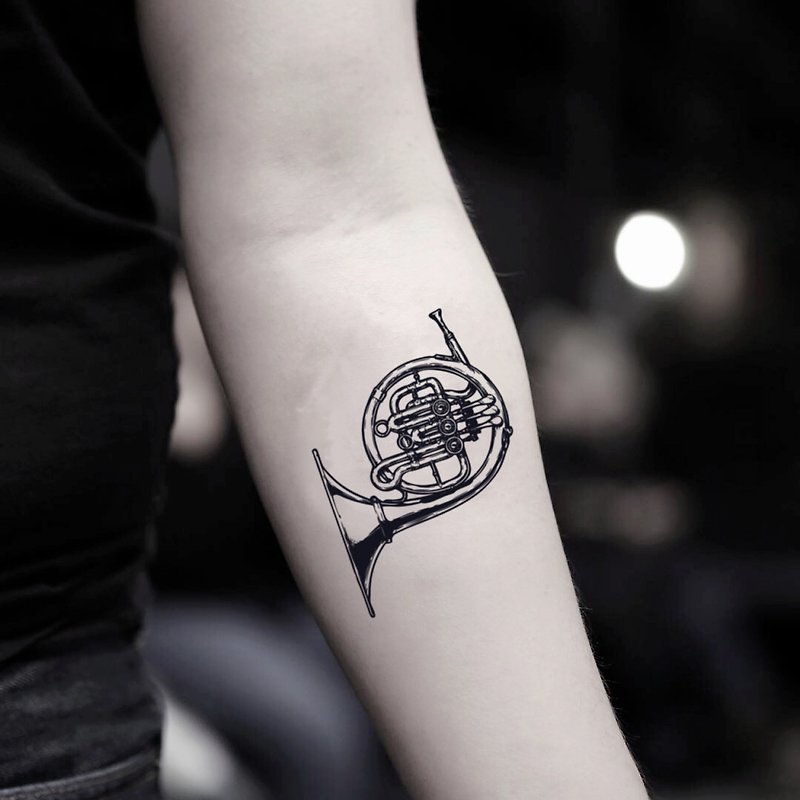OhMyTat 法国圆号 French Horn 刺青图案纹身贴纸 (2 张) - 纹身贴 - 纸 黑色