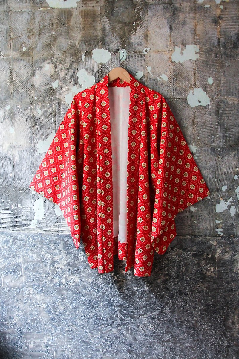 袅袅百货公司-Vintage 日本红花朵布花羽织外套 复古着 - 女装休闲/机能外套 - 聚酯纤维 