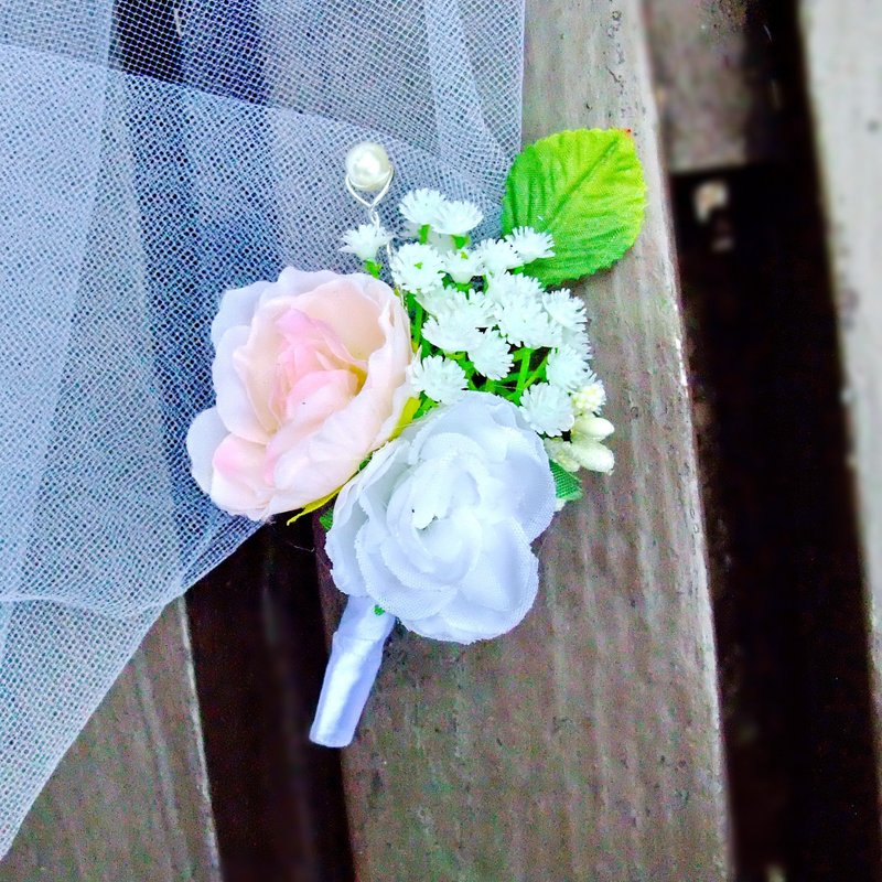婚礼胸花 新娘伴娘新郎 【仿真花系列】B014 - 胸花/手腕花 - 丝．绢 粉红色