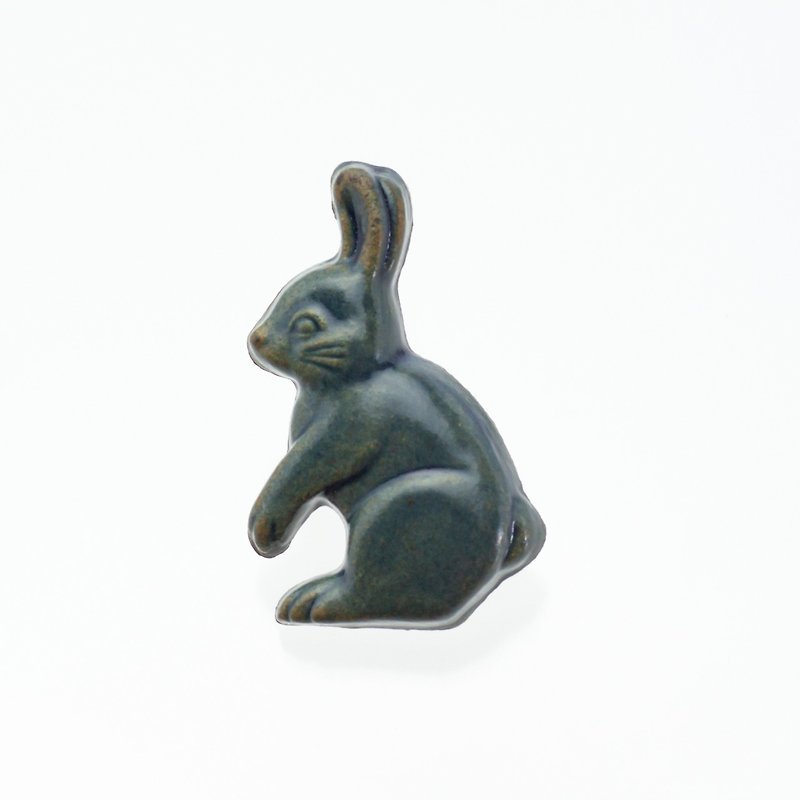 陶 胸针 绿色 - ceramics brooch rabbit antique blue