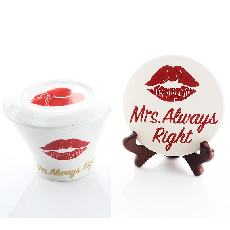 Engels Co. Mrs. Always Right 拿铁盖杯+陶瓷吸水杯垫组 - 咖啡杯/马克杯 - 瓷 红色