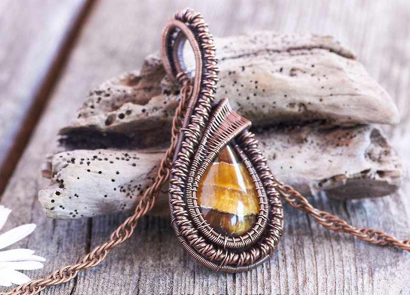 Wire Wrap Pendant ,Calcite Pendant, Wire Wrap Copper Necklace - 项链 - 宝石 金色