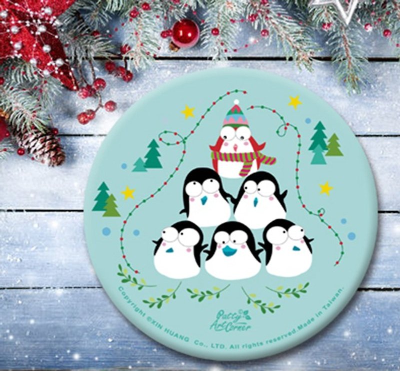 手绘圣诞企鹅陶瓷吸水杯垫 - 杯垫 - 陶 
