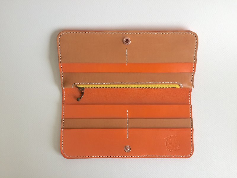 春意盎然长夹＿皮革手工缝制 Bright handcraft wallet - 皮夹/钱包 - 真皮 橘色