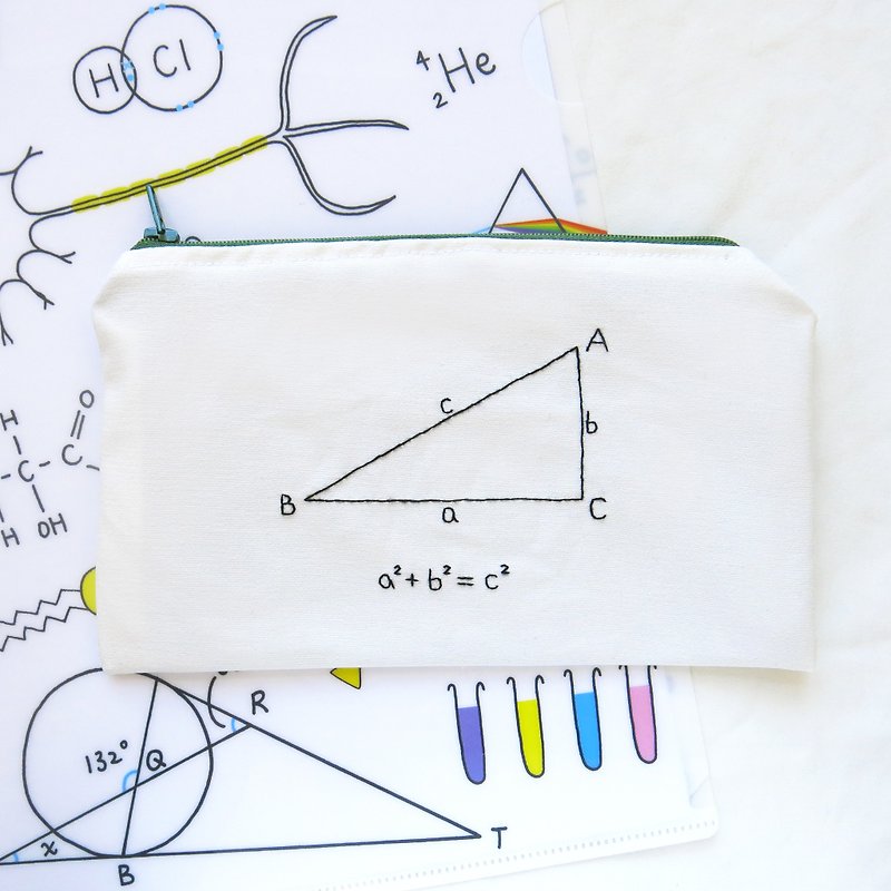 毕氏定理 Pythagoras Theorem / 数学系 零钱包 笔袋 - 铅笔盒/笔袋 - 绣线 白色