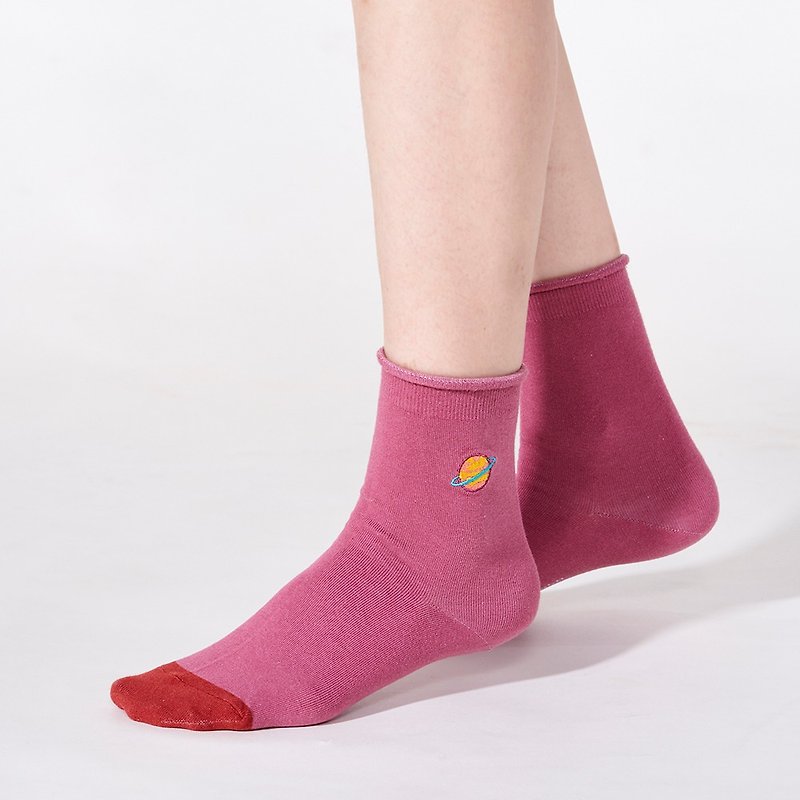 星环 3:4 /红/ 刺绣 袜子 - 袜子 - 棉．麻 红色