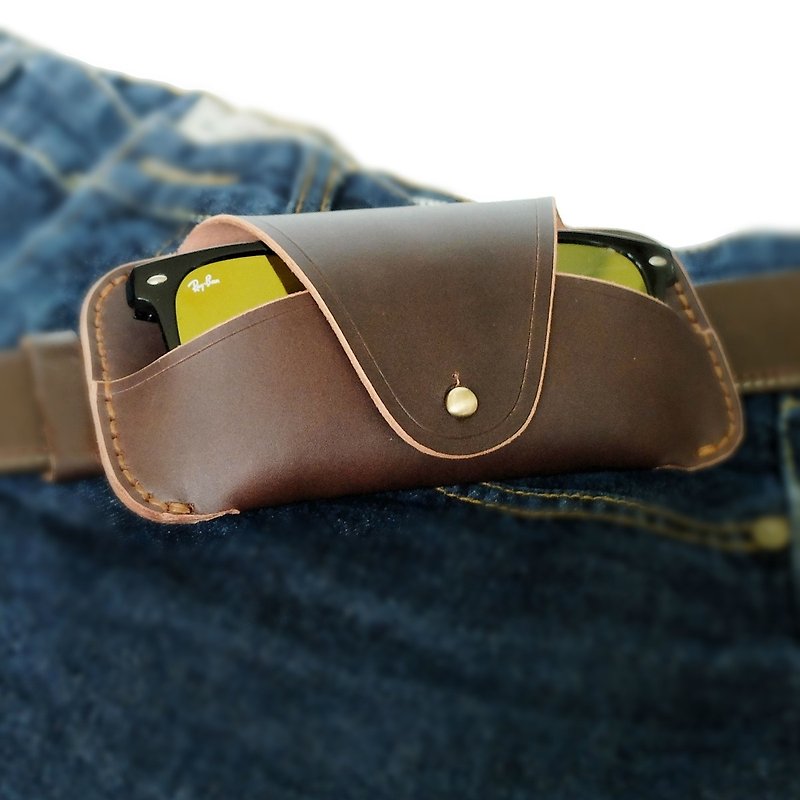 Rusty-Brown Glasses Case Vegetable Tanned Leather Handmade Protect your glasses - 眼镜/眼镜框 - 真皮 
